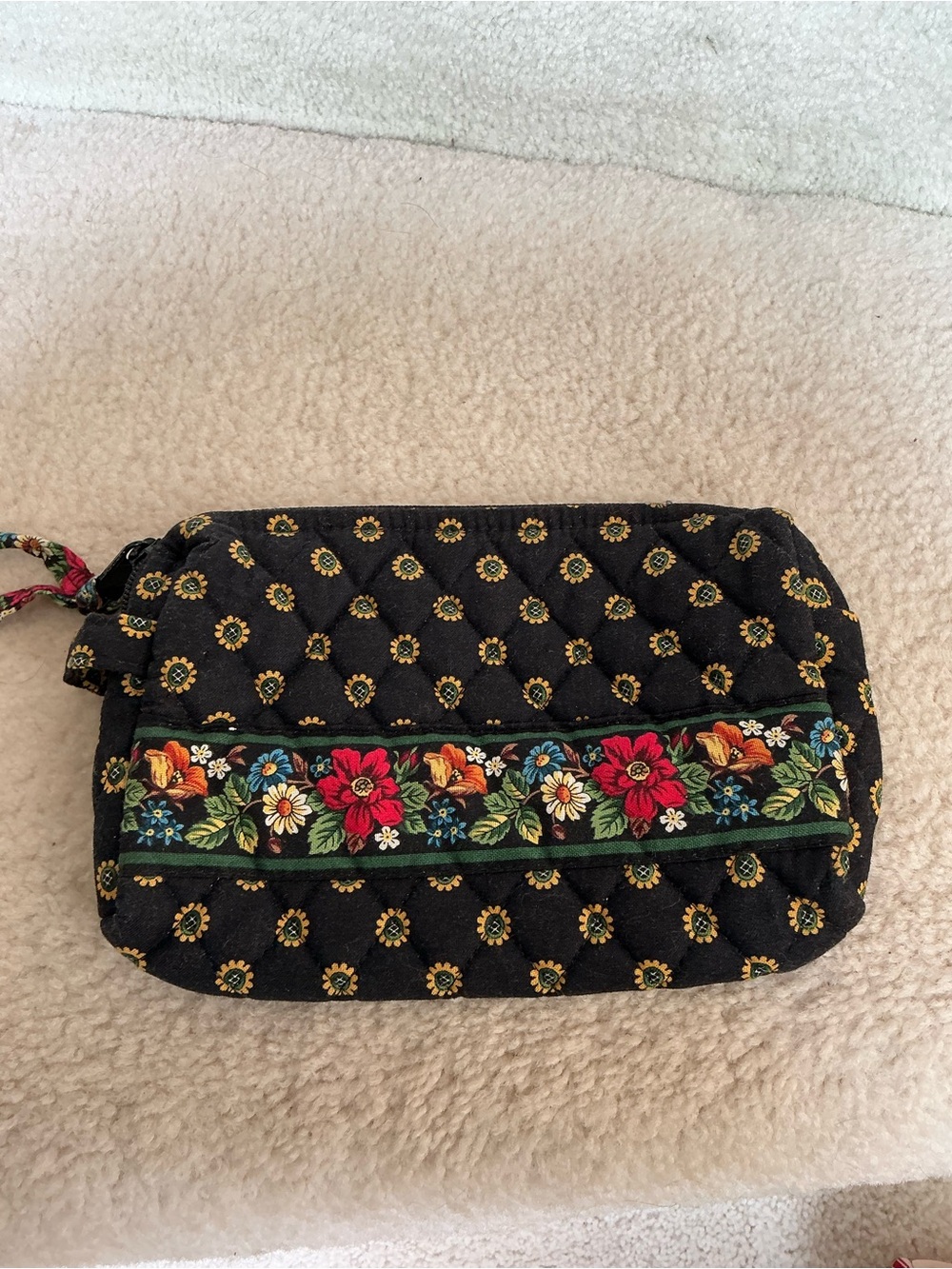 Vera Bradley Black Quilted Floral Cosmetic Makeup Case Pouch
